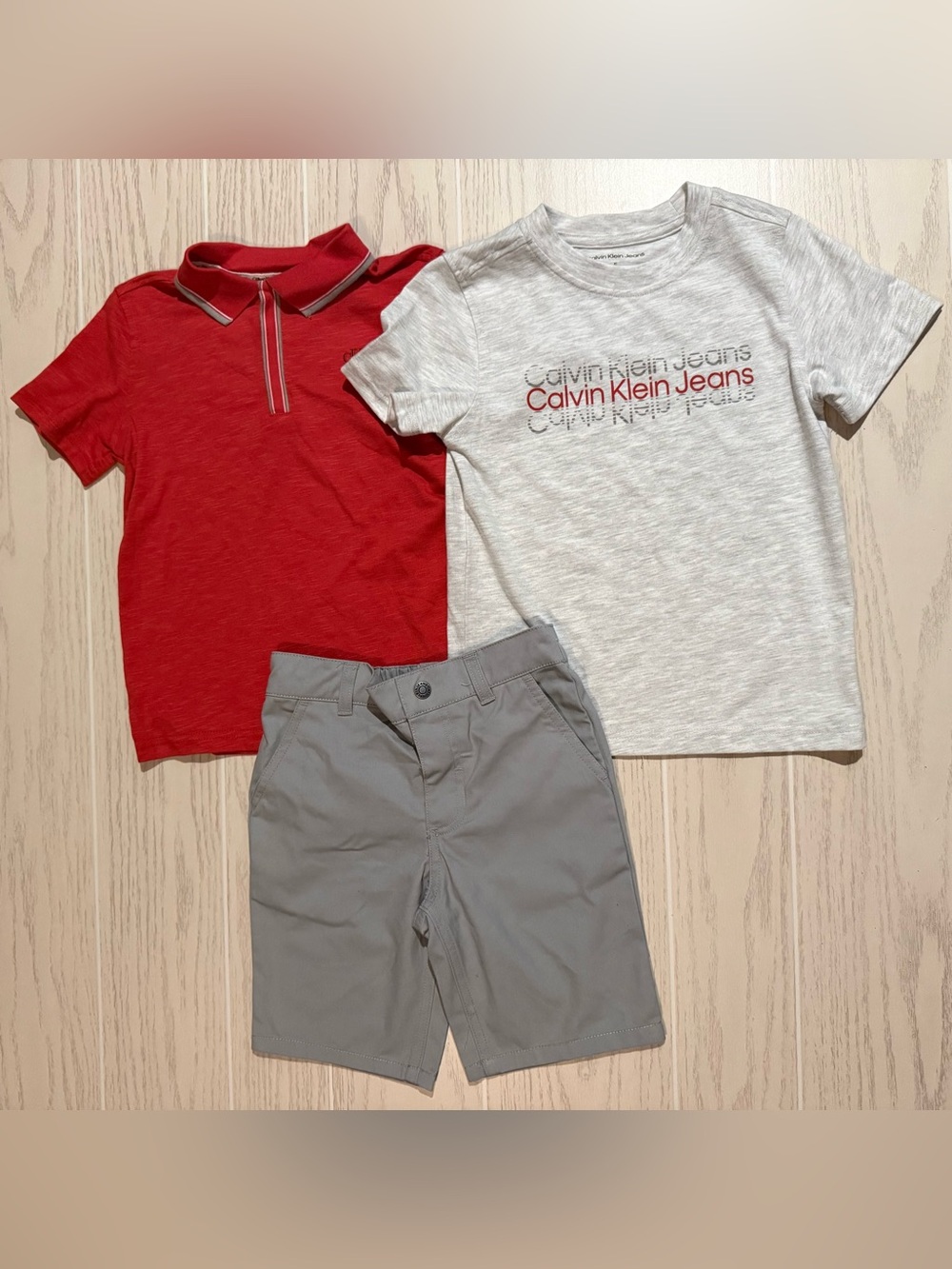 Calvin Klein Jeans Boys Size 5 3 Piece Polo Tee Shorts Outfit Set